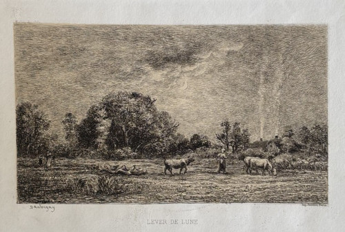 Lever lune gravure eau - eau, forte
