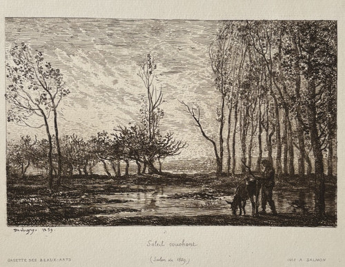 Soleil couchant gravure eau - soleil,